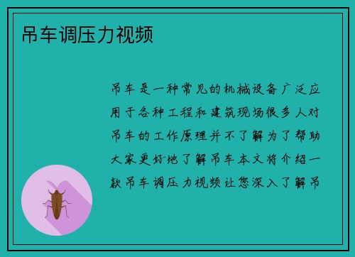 吊车调压力视频