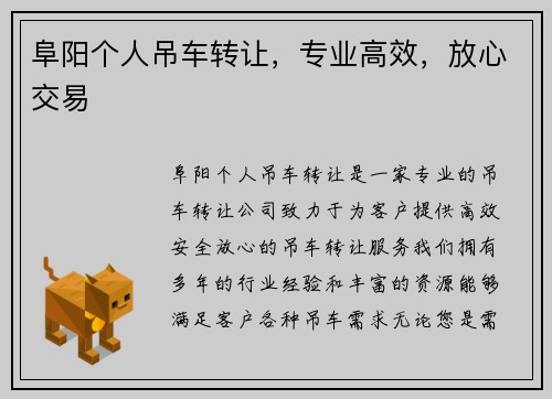 阜阳个人吊车转让,专业高效,放心交易